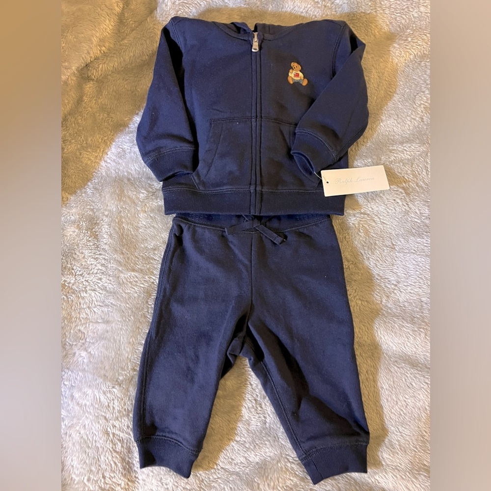 Polo by Ralph Lauren, two piece blue hoodie and jogger set.